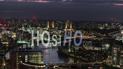 Battersea, Aerial View Shot Of London Uk, United Kingdom, Great Britain At Night Evening - Video Drone Footage