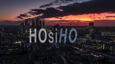 Superb Sunset Over Vauxhall And Battersea, Imperial War Museum , Aerial View Shot Of London Uk, United Kingdom, Great Britain - Video Drone Footage