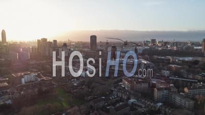 Battersea, Strong Sun Light, Establishing Aerial View Shot Of London Uk, United Kingdom - Video Drone Footage