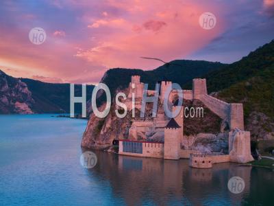 Aerial, View Of The Medieval Fortress Golubac Over Danube River. - Aerial Photography