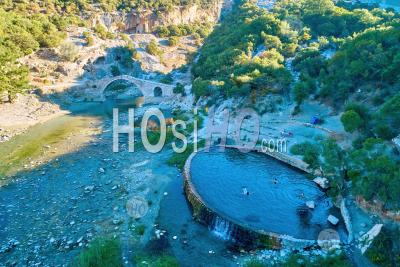 Thermal Bath And Pools At Springs Of Benje, River Lengarica, Albania - Aerial Photography