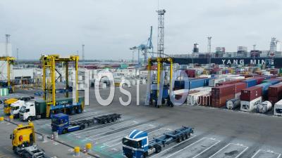 Container Terminal At Port Of Marseille-Fos - Video Drone Footage