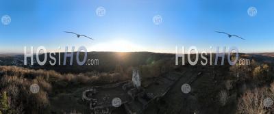 Aerial View Of The Mont Saint-Germain, Filmed By Drone (180) In Winter, At Sunset, Metz (chatel-Saint-Germain), In France