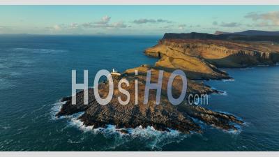Aerial View Of Neist Point Lighthouse On Isle Of Skye, Scotland, Uk - Video Drone Footage
