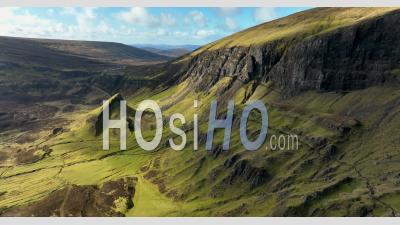 Aerial View Of The Quiraing Landscape At Trotternish Ridge On Isle Of Skye , Scotland , Uk - Video Drone Footage