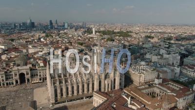 Milan Cathedral And City Center, Daytime - Video Drone Footage