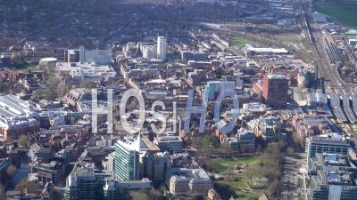 Reading City Centre And Oracle Shopping Centre, Reading, Filmed By Helicopter