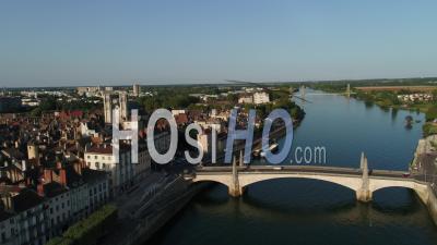 The City Of Chalon-Sur-Saone, And The Saint-Laurent Island, Saone-Et-Loire, France - Video Drone Footage