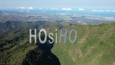Reunion Island, Massif Du Dimitile, Cirque De Cilaos And Piton Des Neiges In The Distance, France - Video Drone Footage