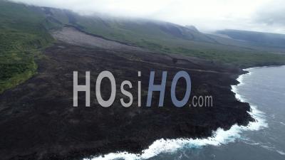 Reunion Island, Lava Flows From 2007 At The Vieux Port Du Tremblet Into The Indian Ocean - Video Drone Footage