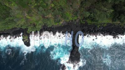 Reunion Island, Lava Flows From 2007 At The Vieux Port Du Tremblet Into The Indian Ocean - Video Drone Footage