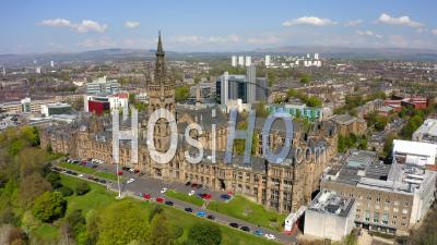 Aerial Footage Of Glasgow University In Glasgow, Scotland, Uk - Video Drone Footage