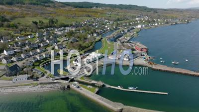 Aerial Footage Of Ardrishaig Village At Start Of The Crinan Canal In Argyll And Bute, Scotland - Video Drone Footage