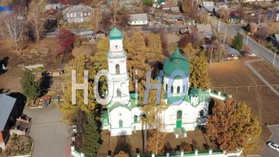 Aerial View Of The Church Of The Archangel Michael. City Of Kushva. Russia - Video Drone Footage