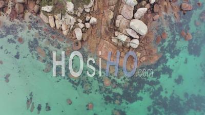 Crystal Clear Water In Ploumanac'h And Its Rocks - Cote De Granit Rose - Video Drone Footage
