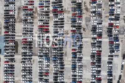 Ford Trucks Parked During Semiconductor Shortage - Aerial Photography
