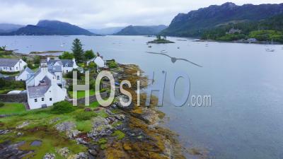 Aerial Drone View Of Beautiful Scottish Highlands Landscape, Scotland, Of Loch Carron, A Lake At Plockton Town On Nc500 (north Coast 500) Route In Uk