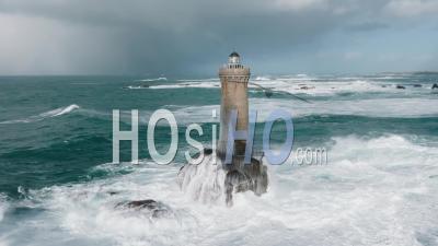 Winter Storm Against The Four Lighthouse - Video Drone Footage