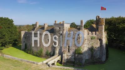 Chateau De Pirou, Pirou Castle, Pirou, Cotentin, Manche, France - Drone Point Of View