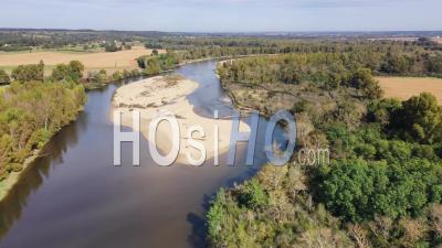 Allier River, La Ferte-Hauterive, Bourbonnais, Allier, France - Drone Point Of View
