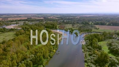 Confluence Of The Sioule River With The Allier River, La Ferte-Hauterive, Bourbonnais, Allier, France - Drone Point Of View