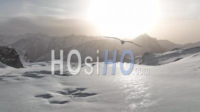 Ski Touring On Glacier - Video Drone Footage