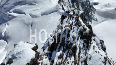 Alpinists On The Ridge - Video Drone Footage