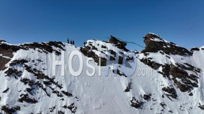 Alpinists On Allalinhorn Ridge - Video Drone Footage