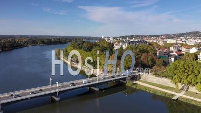 Vichy With Allier River, Allier, Bourbonnais, France - Drone Point Of View