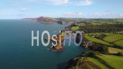 United Kingdom, Devon, North Devon Coast, Coastal Scenery At Watermouth Bay, Ilfracombe - Video Drone Footage