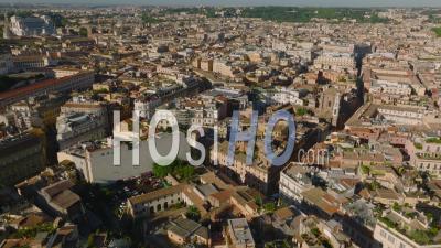 High Angle View Of Town Development In Old City Centre. Forwards Fly Above Narrow Streets, Historic Buildings And Landmarks. Rome, Italy - Video Drone Footage