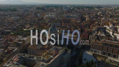 San Carlo Al Corso And Surrounding Buildings In City Centre. Aerial Footage Of Basilica With Dome. Rome, Italy - Video Drone Footage
