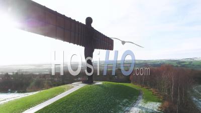 United Kingdom, North East England, Tyne And Wear, Gateshead, Angel Of The North Sculpture - Video Drone Footage