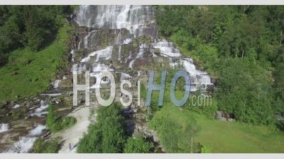 Tvindefossen Waterfall, Tvinde Near Voss, Hordaland, Norway, Scandinavia - Video Drone Footage
