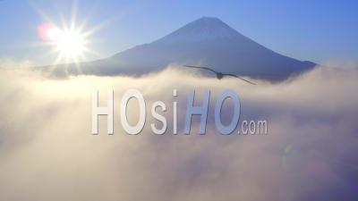 Sunrise Over Lake Shoji And Mt Fuji, Fuji Hazone Izu National Park, Japan - Video Drone Footage