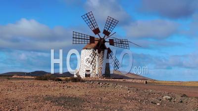 Spain, Canary Islands, Fuerteventura, Molino De Tefia, Traditional Windmill In Tefia - Video Drone Footage