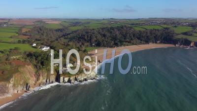 Aerial Over Blackpool Sands, Near Dartmouth, Devon, England, United Kingdom - Video Drone Footage