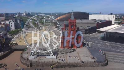 Pierhead Building And Welsh Assembley, Cardiff, Wales, United Kingdom - Video Drone Footage