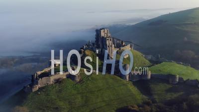 Aerial Footage Of Corfe Castle, Corfe, Isle Of Purbeck, Dorset, England - Video Drone Footage
