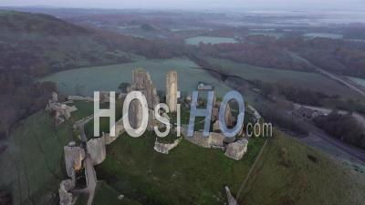 Aerial Footage Of Corfe Castle, Corfe, Isle Of Purbeck, Dorset, England - Video Drone Footage