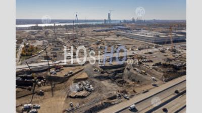 Construction For Gordie Howe International Bridge - Aerial Photography