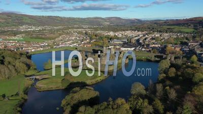 Caerphilly Castle, Caerphilly, Glamorgan, Wales, United Kingdom - Video Drone Footage