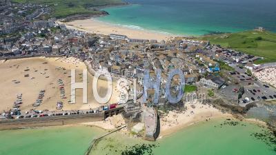 Aerial View Of St. Ives, Cornwall, England, United Kingdom - Video Drone Footage