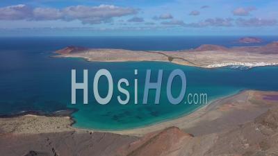 Spain, Canary Islands, Lanzarote, Isla Graciosa Viewed From Mirador Del Rio - Video Drone Footage
