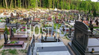 2022 - Aerial Of A Civilian Cemetery Or Graveyard With Many Graves Near Lviv, Ukraine - Video Drone Footage