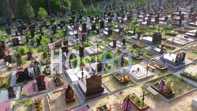 2022 - Aerial Of A Civilian Cemetery Or Graveyard With Many Graves Near Lviv, Ukraine - Video Drone Footage