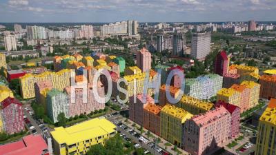 2022 - Aerial Over Colorful Comfort Town Condominium Apartment Complex In Kyiv, Kiev, Ukraine - Video Drone Footage