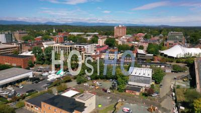 2022 - Aerial Establishing Of Charlottesville, Virginia Downtown Business District - Video Drone Footage