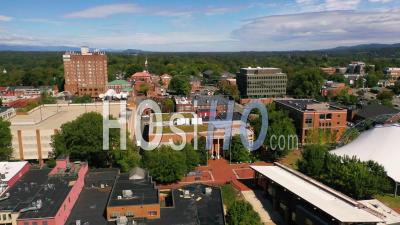2022 - Aerial Establishing Of Charlottesville, Virginia Downtown Business District - Video Drone Footage