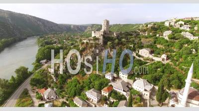 An Aerial View Shows Highlights The Citadel In Pocitelj, Bosnia - Video Drone Footage